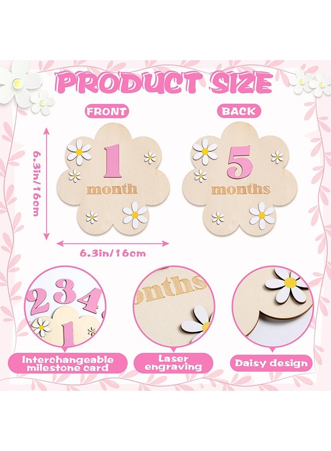Pink 3D Wooden Daisy Baby Monthly Milestone Discs, 1-12 Months Interchangeable Milestone Sign for Newborn Photo Props Baby Shower Gift - Image 2