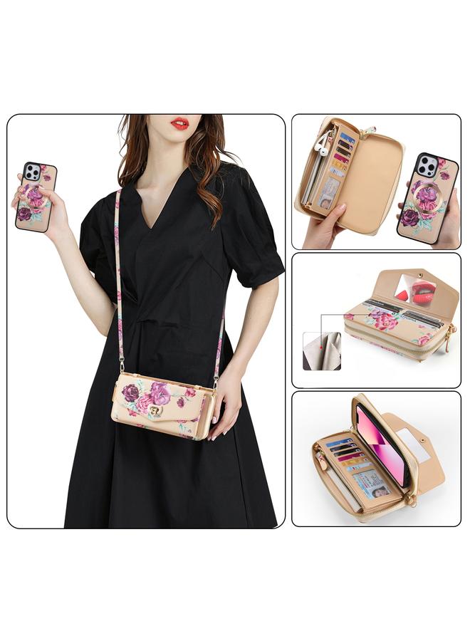 اس-توب جراب لهاتف iPhone 12 Pro Max متعدد الوظائف على شكل زهرة، جراب هاتف جلدي بسحاب مع محفظة MagSafe - Image 5