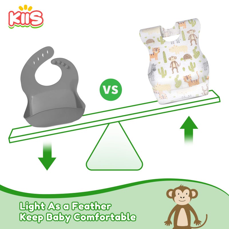 KIIS Disposable Baby Bibs for Baby Boys and Girls - Individually Packaged - Hygienic, Soft and Leakproof Baby Bibs (60 PCS) (Animal) - Image 5