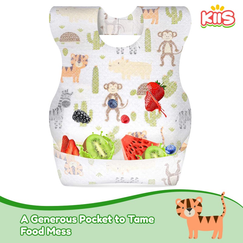KIIS Disposable Baby Bibs for Baby Boys and Girls - Individually Packaged - Hygienic, Soft and Leakproof Baby Bibs (60 PCS) (Animal) - Image 4