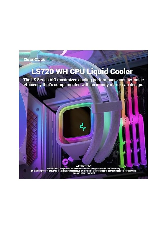 DEEPCOOL - LS720 WH High Performance Liquid CPU Cooler 360mm Radiator, 120mm RGB PWM Fan with Auto RGB Function, Mirror Cover Design, Customizable Board, 5V A-RGB Software Control, White - Image 1