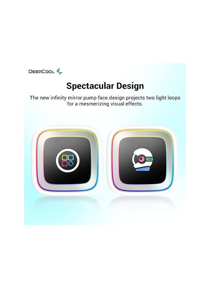 DEEPCOOL - LS720 WH High Performance Liquid CPU Cooler 360mm Radiator, 120mm RGB PWM Fan with Auto RGB Function, Mirror Cover Design, Customizable Board, 5V A-RGB Software Control, White - Image 1