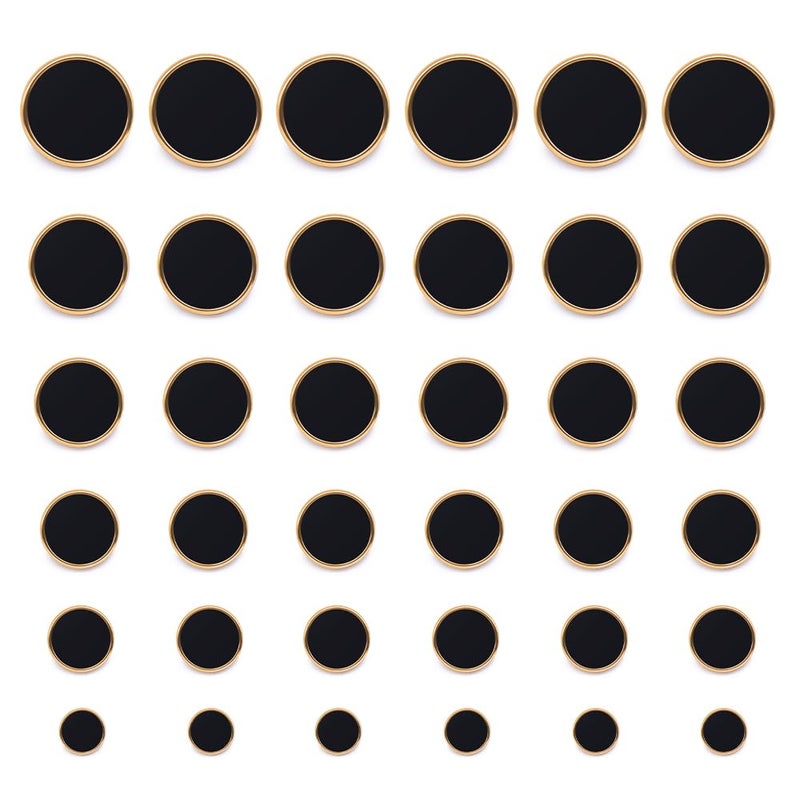 SEMINI 36 Pieces Mixed 6 Sizes Metal Button Alloy Shank Button Round Shaped Sewing Button for Women Men Suit Woolen Coat Shirt Trousers Sewing Crafts (Style169 Gold Black) - Image 2