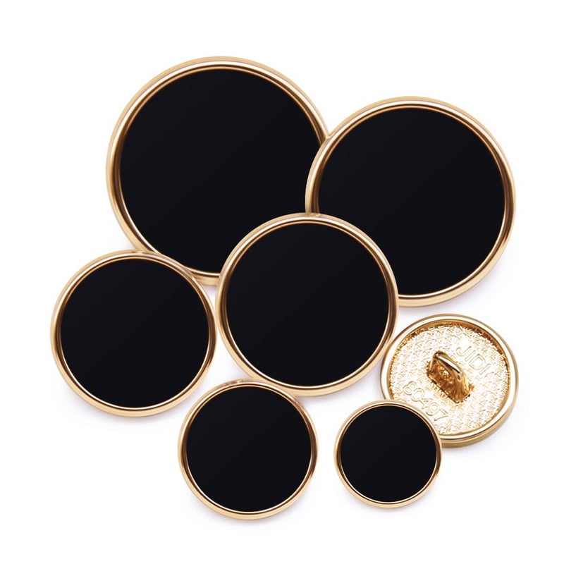 SEMINI 36 Pieces Mixed 6 Sizes Metal Button Alloy Shank Button Round Shaped Sewing Button for Women Men Suit Woolen Coat Shirt Trousers Sewing Crafts (Style169 Gold Black) - Image 1