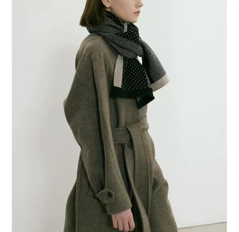 MININAI Womens Elegant Striped Winter Knit Scarf Vintage Plaid Thick Scarf Soft Cold Weather Warm Scarves Accessories (Dot Black) - Image 4