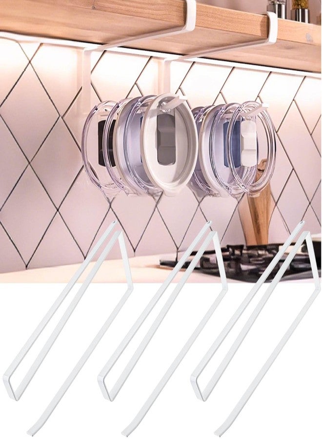 TQEONKL Tumbler Lid Organizer 3Pcs, Horizontal Tumbler Lid Storage Hooks, Space Saving Cup Lid Holders, Under Cabinet Tumbler Lid Hooks for Kitchen Organizer, Hanging Paper Towel Rack Hanger Storage - Image 1