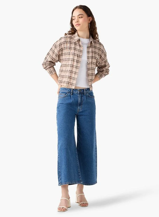 Lee Cooper Lee Cooper Regular Fit Checked Cropped Shirt with Long Sleeves