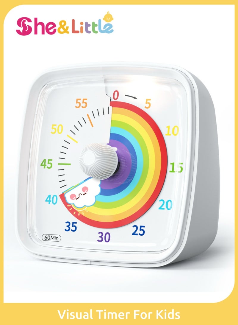 She&Little 60-Minute Visual Timer with Protective Case, Silent Countdown Rainbow Disk Timer for Kids and Adults, Study, Work, Exercise, Beauty (White Rainbow) - Image 1
