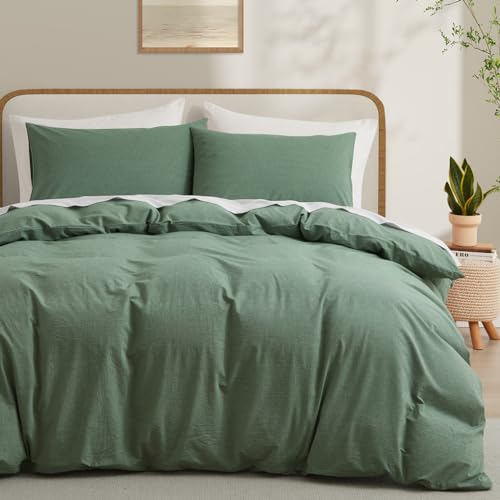 LOVQUE 100 Washed Cotton Duvet Cover Twin Size Mint Green FadeResistant Natural Bedding Set No Comforter 68x90 Inches