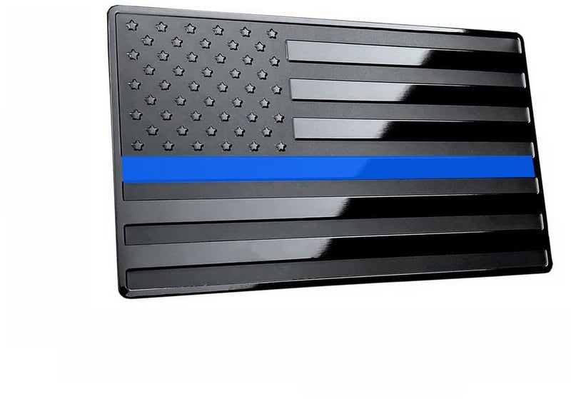 LFPartS USA Stainless Steel Metal Flag for Cars Trucks 312 x 2 Black with Blue line - Image 1