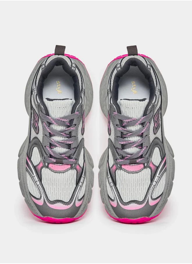 Styli Mesh Web Design Chunky Sole  Sneakers