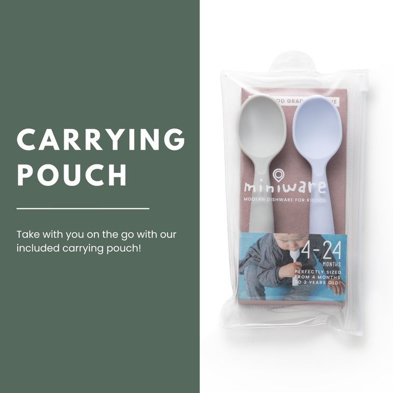 Miniware Silicone Baby Spoon for Training - BPA Free Baby Utensils - Baby Spoons Self Feeding 6 Months | 100% Food Grade Silicone - Modern & Dishwasher Safe Toddler Spoons (Grey and Lavender) - Image 4