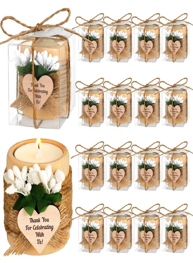 MTLEE 16 Pack Wooden Tealight Candle Holders Kit Guest Gifts for Wedding Baby Shower Bridal Shower Baptism Christening Housewarming Party Handmade Thank You Candle with Card Box Rope(Classic) - Image 1