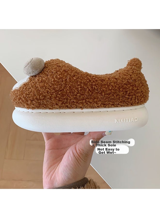 Xixitiao Full Coverage Sheep Cotton Shoes Indoor Home Comfortable Anti-slip Soft Bottom Cotton Shoes Women Brown Size 40-41 - Image 3