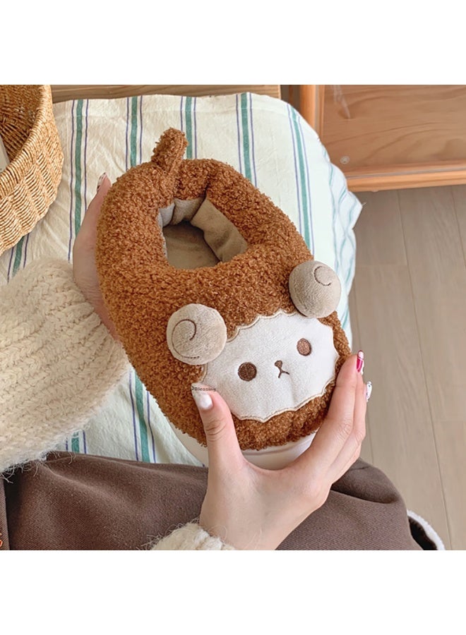 Xixitiao Full Coverage Sheep Cotton Shoes Indoor Home Comfortable Anti-slip Soft Bottom Cotton Shoes Women Brown Size 40-41 - Image 2