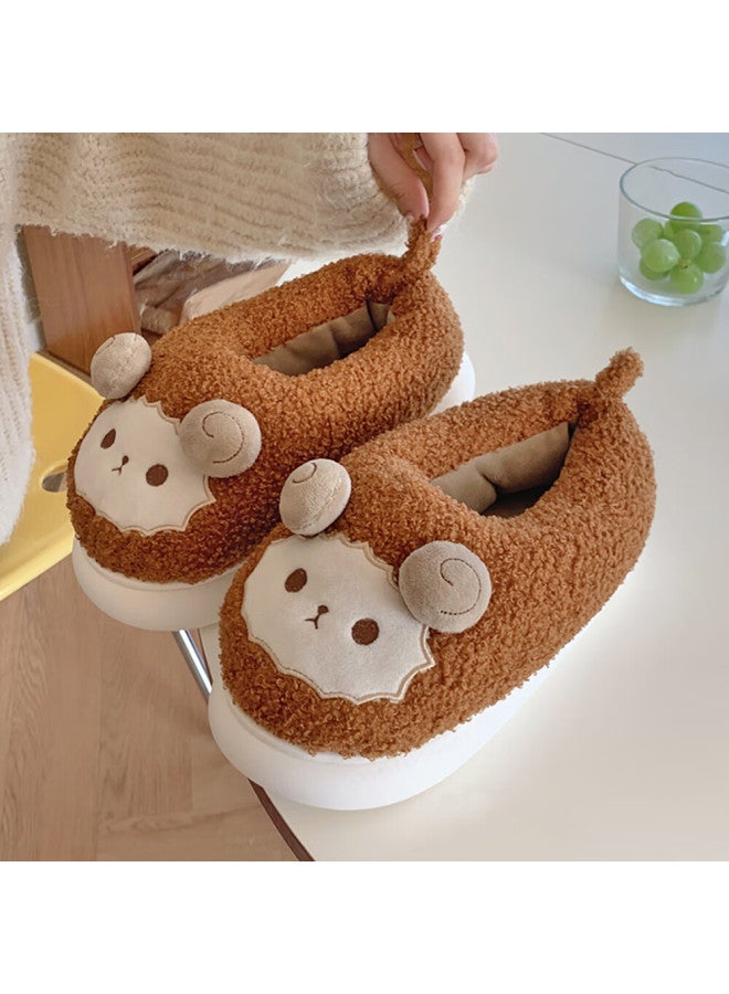 Xixitiao Full Coverage Sheep Cotton Shoes Indoor Home Comfortable Anti-slip Soft Bottom Cotton Shoes Women Brown Size 40-41 - Image 5