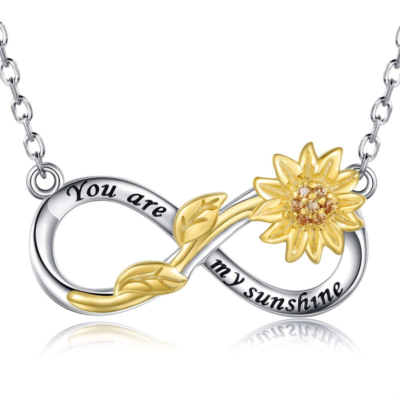 APOTIE You Are My Sunshine Necklace Sterling Silver Infinity Cross Heart Sunflower Pendant Flower Inspirational Jewelry Gift for Women - Image 1