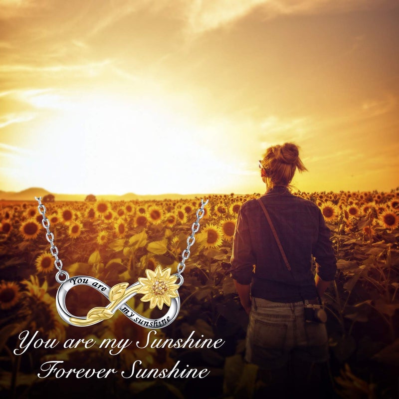 APOTIE You Are My Sunshine Necklace Sterling Silver Infinity Cross Heart Sunflower Pendant Flower Inspirational Jewelry Gift for Women - Image 3