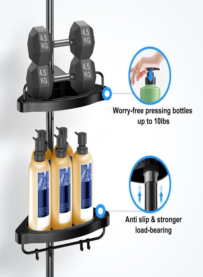 HAMITOR Corner Shower Caddy Tension Pole: Adjustable Stainless Steel Shower Organizer 4 Tier Shelf for Bathroom Bathtub Shampoo - Floor Standing Rack Bath Storage Holder with Rust Proof Rods - Black - Image 3