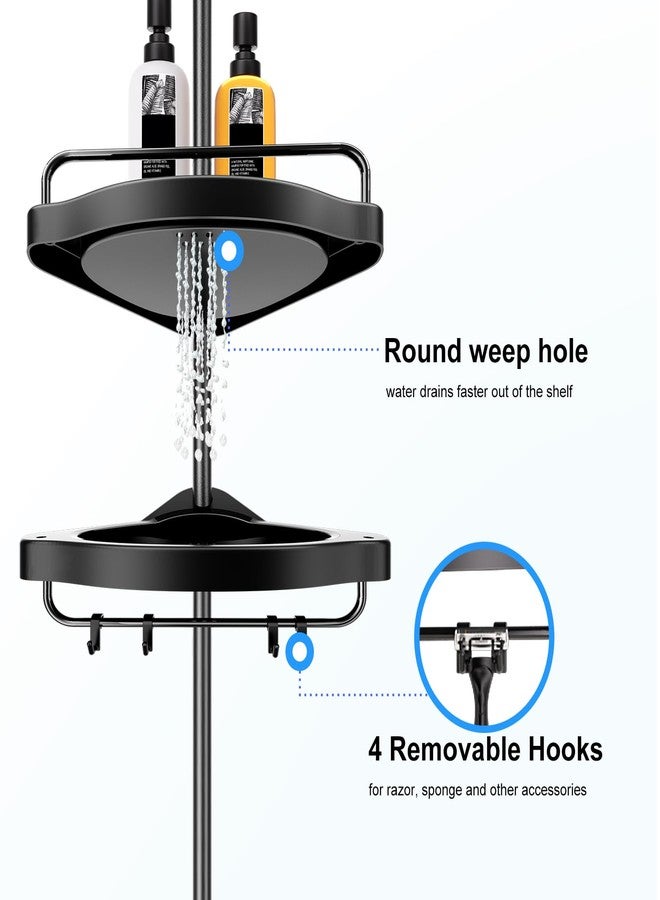 HAMITOR Corner Shower Caddy Tension Pole: Adjustable Stainless Steel Shower Organizer 4 Tier Shelf for Bathroom Bathtub Shampoo - Floor Standing Rack Bath Storage Holder with Rust Proof Rods - Black - Image 2