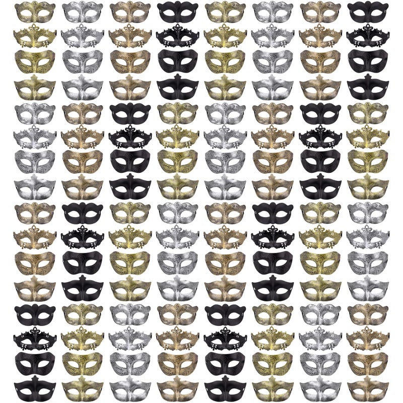 FEQO 128 Pieces Masquerade Masks Vintage Antique Venetian Masks for Men Women(Butterfly, Prince, Princess, Peri) - Image 1