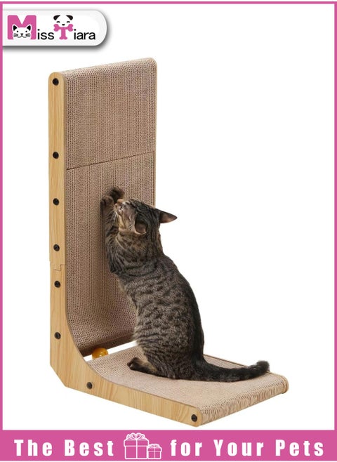 Cat Scratcher, 60cm L Shape Cat Scratch Pad Wall Mounted, Cat Scratching Cardboard with Ball Toy for Indoor Cats