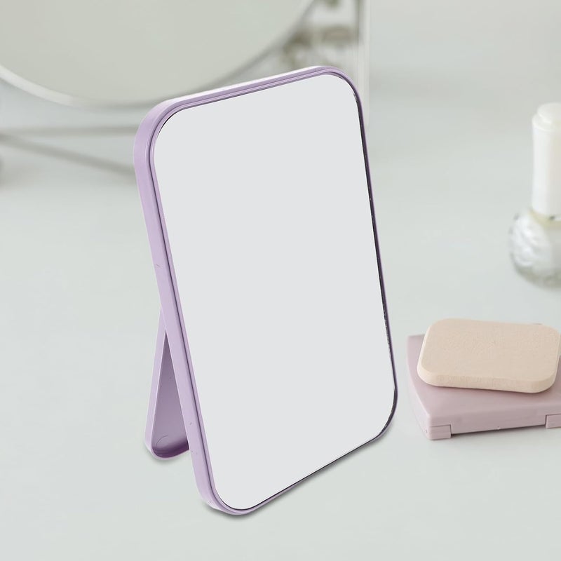 VICASKY 2pcs Portable Makeup Mirror with Stand, Small Desktop Vanity Mirror for Travel and Bathroom, Freestanding Wall-mountable Princess Style in Nordic Purple and Pink - Image 4