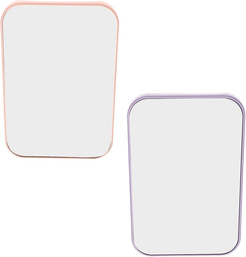VICASKY 2pcs Portable Makeup Mirror with Stand, Small Desktop Vanity Mirror for Travel and Bathroom, Freestanding Wall-mountable Princess Style in Nordic Purple and Pink - Image 1