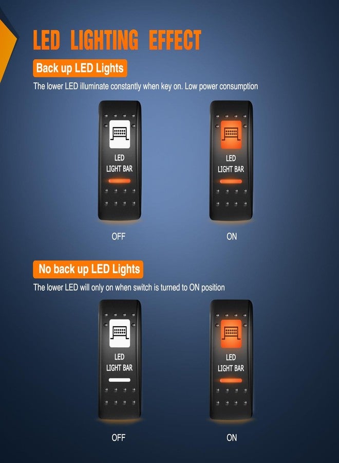 Nilight UTV LED Light Bar Rocker Switch On Off 5 PIN SPST Lights Switches w/Orange Backlit 12V 24V Toggle Compatible for Polaris RZR Can-Am ATVs UTVs Cars Trucks RVs - Image 3