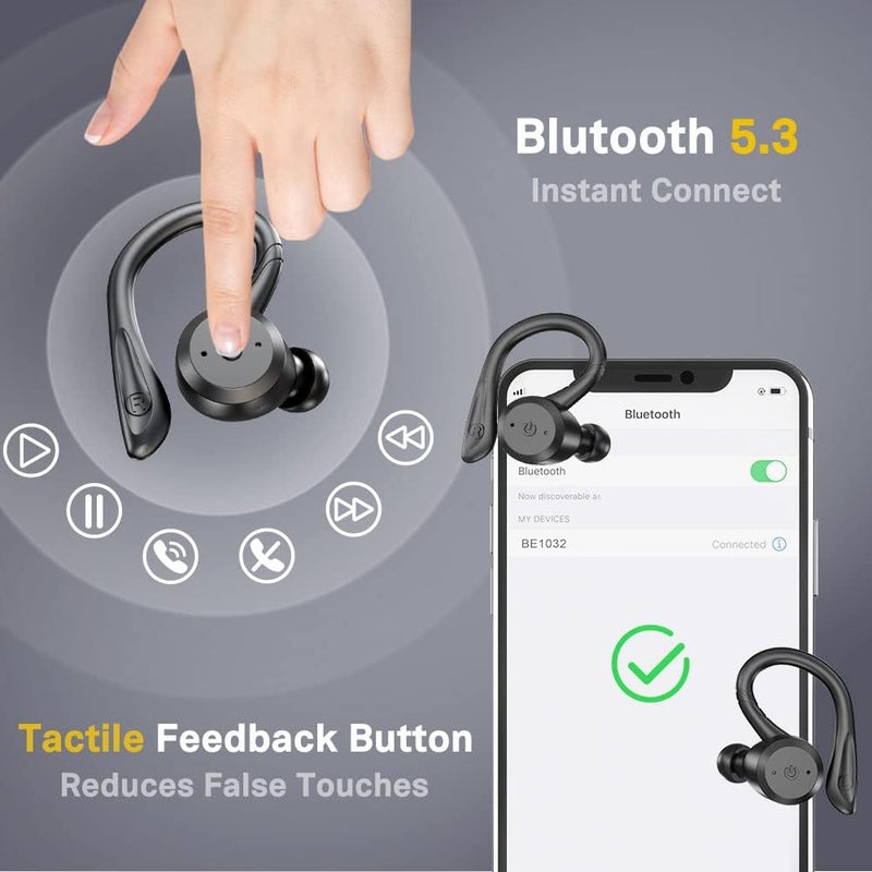 APEKX Bluetooth Headphones True Wireless Earbuds with Charging Case IPX7 Waterproof Stereo Sound Earphones Built-in Mic in-Ear Headsets Deep Bass for Sport Running Black - Image 5