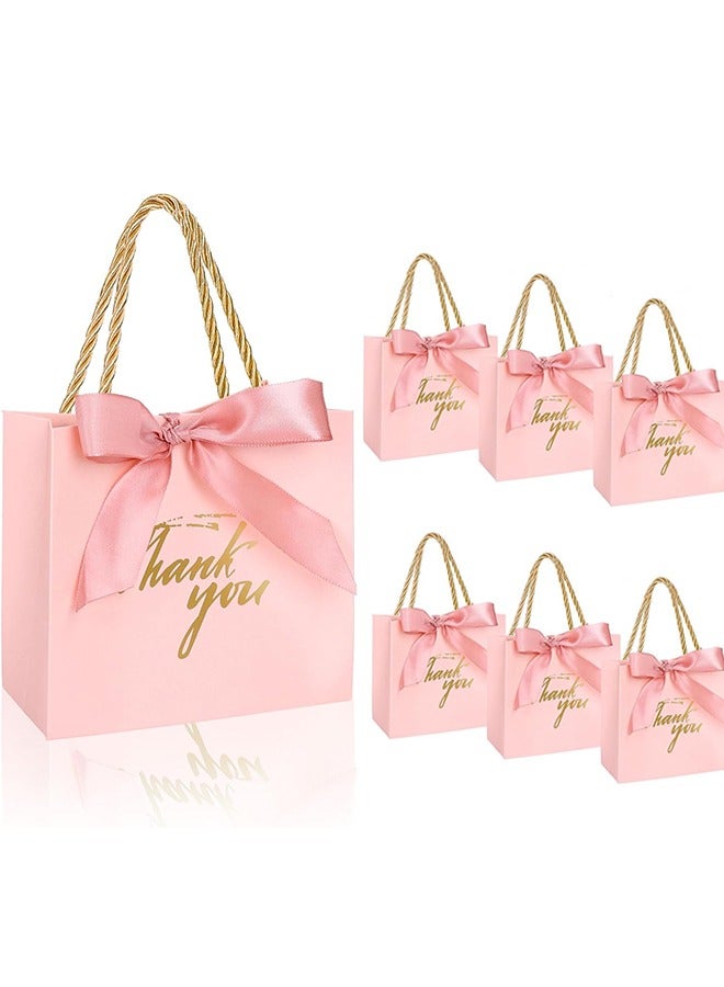 6 Pcs Paper Gift Bags with Handles and Bow Ribbon,Waterproof Pink Party Favor Bags for Wedding Bridal Baby Shower Birthday Party - Image 1