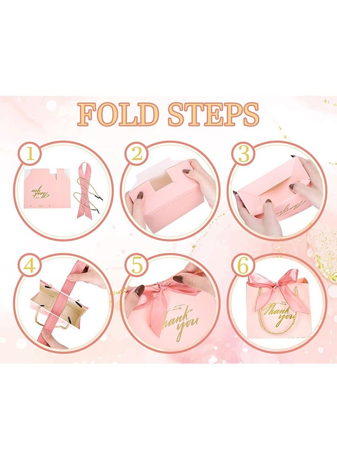 6 Pcs Paper Gift Bags with Handles and Bow Ribbon,Waterproof Pink Party Favor Bags for Wedding Bridal Baby Shower Birthday Party - Image 3