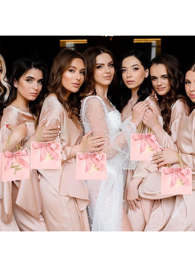 6 Pcs Paper Gift Bags with Handles and Bow Ribbon,Waterproof Pink Party Favor Bags for Wedding Bridal Baby Shower Birthday Party - Image 5