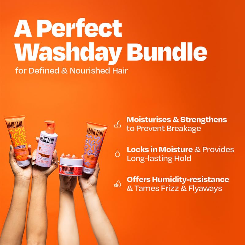MANETAIN Washday Hold Bundle Full Size - Complete Curly Hair Care Set | Moisturizing Shampoo 237ml | Multipurpose Conditioner 200gm | Leave-In Conditioner 200ml and Hard Hold Gel 200ml - Image 2