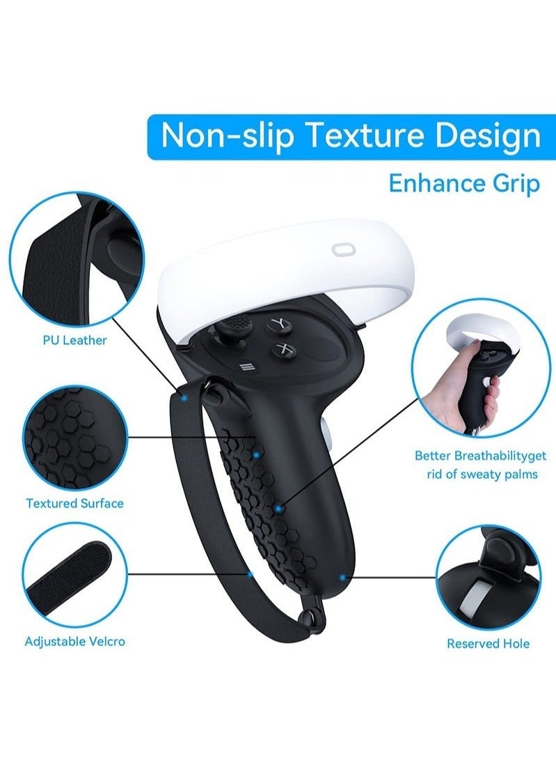 VR Controller Grips Cover for Oculus Quest 2, VR Accessories Set Silicone Grip Protective Cover with Adjustable Leather Knuckle Straps - Image 2