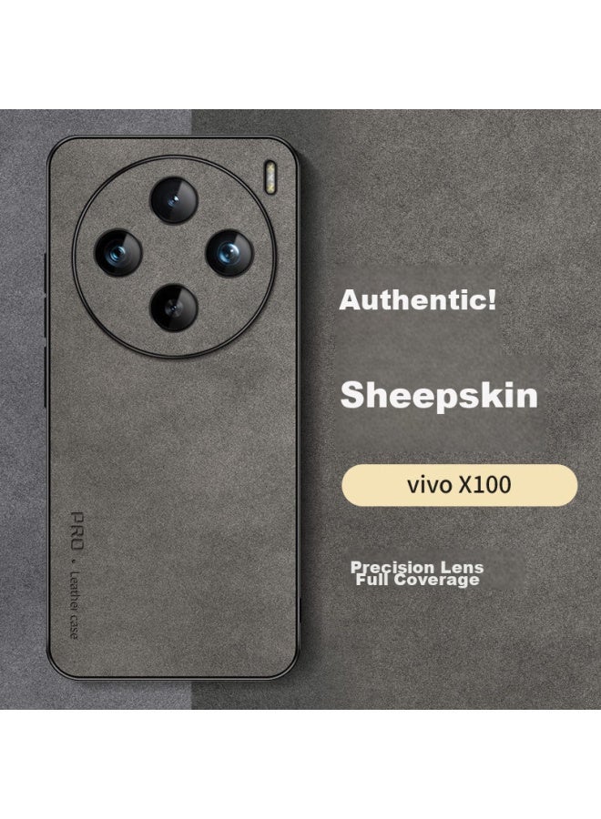 Shangsu, Suitable For Vivox100 Phone Case, Vivo X100 Protective Cover, Shockproof, Full Lens Protection, Soft Shell, Simple Luxury, Lambskin Silicone Outer Case, For Women And Men, Leather Case, Gray - Image 1