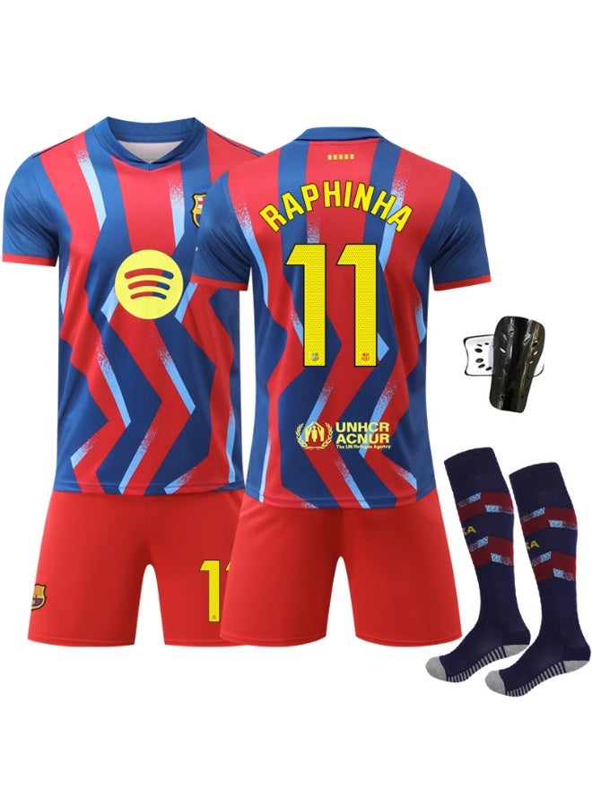 Barcelona 2025-2026 season Barcelona #11 RAPHINHA football jersey shorts socks protective gear set children's size and adult size gifts for fans and friends - Image 1
