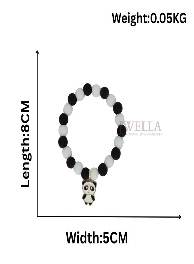 JWELLA Set of 3 Cute Panda Charm Beaded Bracelets for Kids | Black & White Elastic Wristbands for Girls | Funky Cartoon Rakhi Style - Image 4