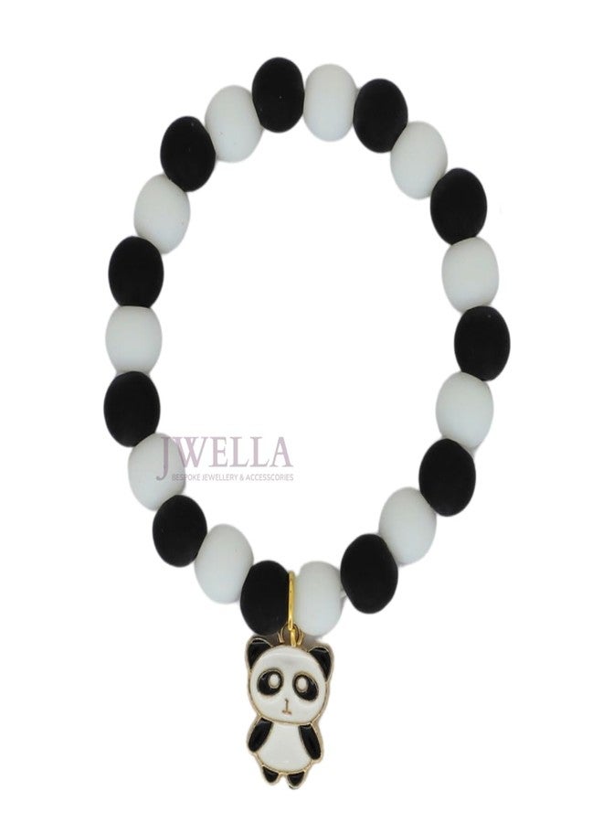 JWELLA Set of 3 Cute Panda Charm Beaded Bracelets for Kids | Black & White Elastic Wristbands for Girls | Funky Cartoon Rakhi Style - Image 5