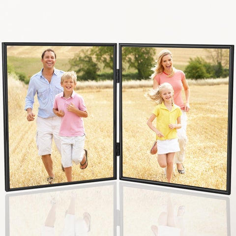HIKWADERY 8x10 Picture Frame Double Hinged Folding  Elegant Thin Edge Metal Real Glass 8 by 10 Photo Frames  for Desktop and Wall Display (8 x 10  Black)