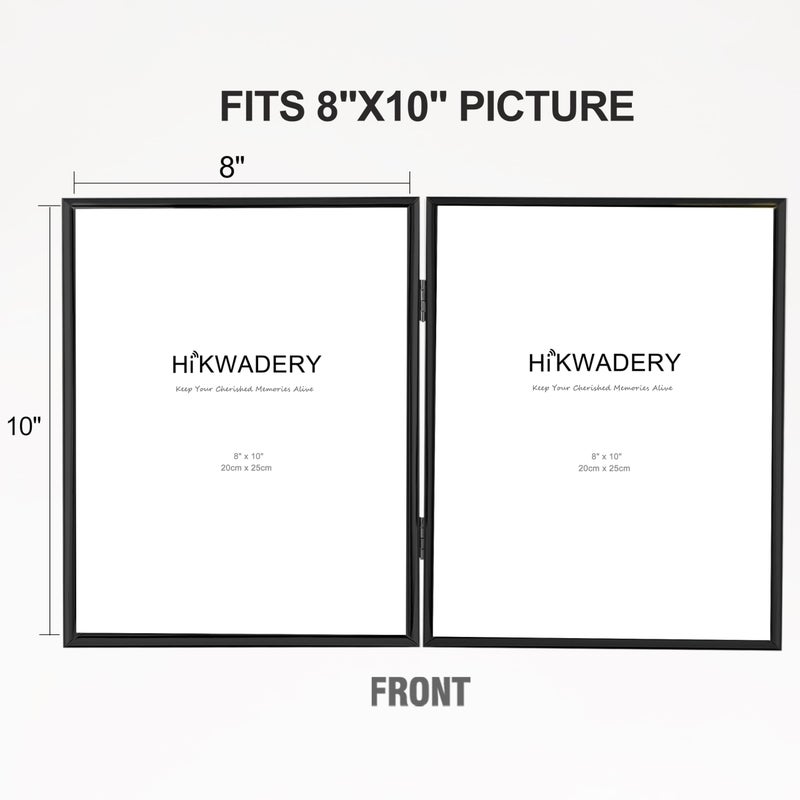 HIKWADERY 8x10 Picture Frame Double Hinged Folding  Elegant Thin Edge Metal Real Glass 8 by 10 Photo Frames  for Desktop and Wall Display (8 x 10  Black)