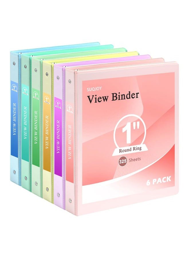 SUQJOY 1" 3-Ring Binder, 1-inch Round Ring Binder with 2 Inside Pockets, Clear View Cover Binder Holds 8.5'' x 11''Paper, Binders for Office/Home/School Supply, 6 Pack (Assorted 6 Colors) - Image 1