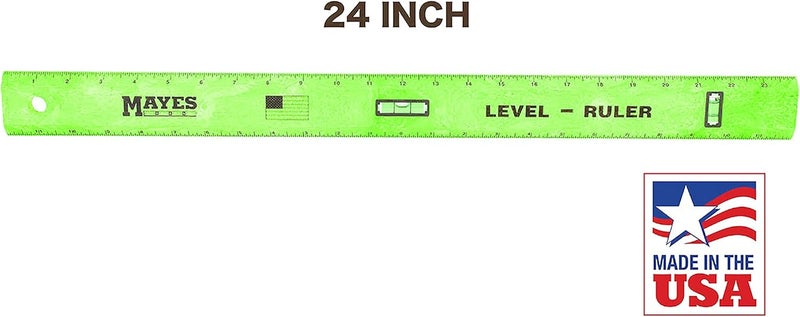 MAYES 10743 Polystyrene Level Ruler 24", Precision Measuring and Leveling Tool, Plumb and Level Vials with SAE and Center-Finding Scale, for Framing, Hanging, Made in the USA - Image 2