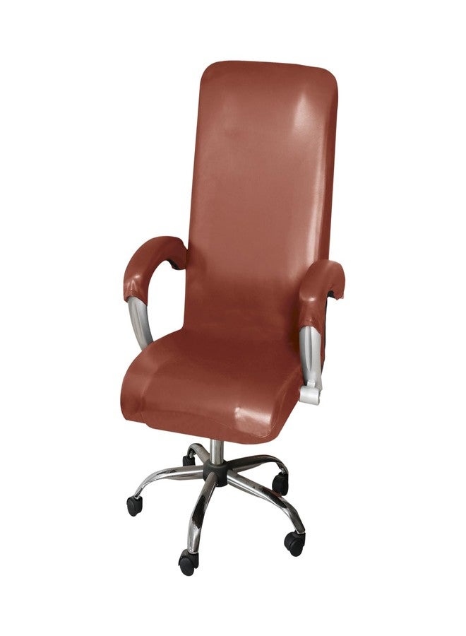 ITFRO Waterproof Office Chair Cover with Armrest Covers Camel PU Leather Computer Desk Chair Cover with Zipper Universal Rotating Gaming Chair Slipcover High Back Chair Seat Protector (Camel) - Image 1