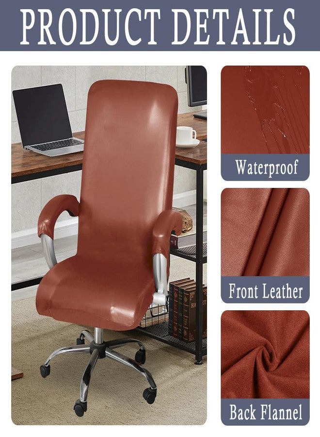 ITFRO Waterproof Office Chair Cover with Armrest Covers Camel PU Leather Computer Desk Chair Cover with Zipper Universal Rotating Gaming Chair Slipcover High Back Chair Seat Protector (Camel) - Image 4