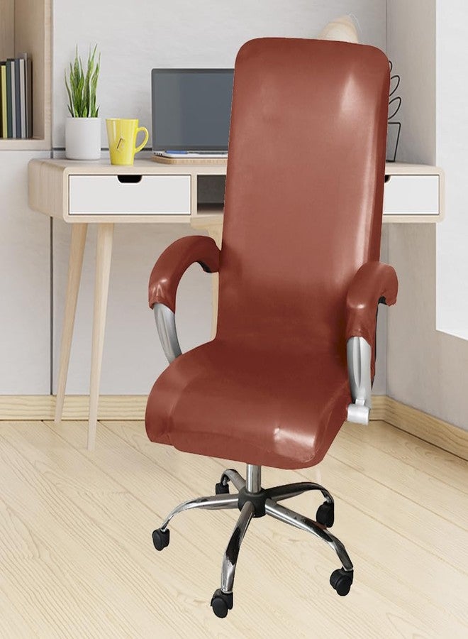 ITFRO Waterproof Office Chair Cover with Armrest Covers Camel PU Leather Computer Desk Chair Cover with Zipper Universal Rotating Gaming Chair Slipcover High Back Chair Seat Protector (Camel) - Image 2