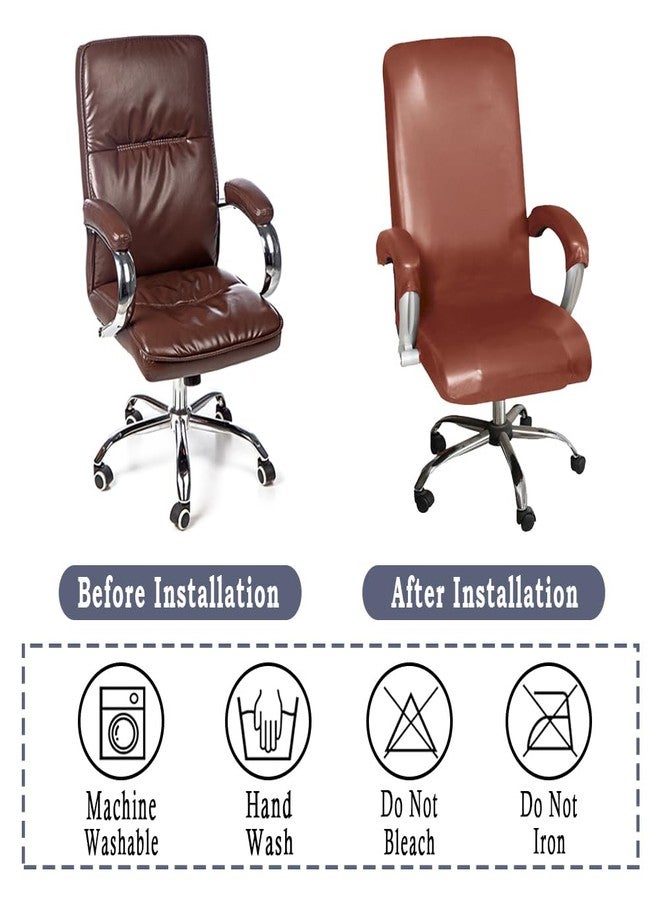 ITFRO Waterproof Office Chair Cover with Armrest Covers Camel PU Leather Computer Desk Chair Cover with Zipper Universal Rotating Gaming Chair Slipcover High Back Chair Seat Protector (Camel) - Image 5