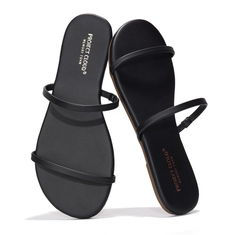 Project Cloud Summer Sandals for Women 2026 - Memory Foam Insole and Eco-Crafted Leather Beach Flip Flops for Women - Non Slip and Lightweight Double Strap Womens Sandals (Transition,BLK, 8.5) - Image 1