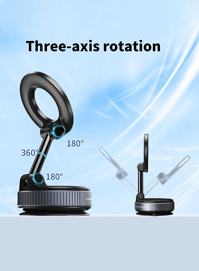عربست حامل هاتف مغناطيسي للسيارة، حامل هاتف يدور 360 درجة، حامل هاتف صغير للسيارة مع كوب شفط مفرغ، حامل قابل للطي مع حلقة مغناطيسية للمرآة/الدش/السطح الأملس، لجميع الهواتف الذكية - Image 2