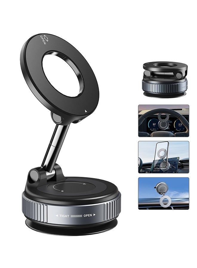 عربست حامل هاتف مغناطيسي للسيارة، حامل هاتف يدور 360 درجة، حامل هاتف صغير للسيارة مع كوب شفط مفرغ، حامل قابل للطي مع حلقة مغناطيسية للمرآة/الدش/السطح الأملس، لجميع الهواتف الذكية - Image 1